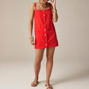 NWT J CREW Red  linen Button-Down Mini Dress size medium